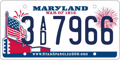 MD license plate 3AD7966