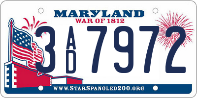 MD license plate 3AD7972