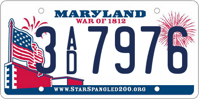 MD license plate 3AD7976