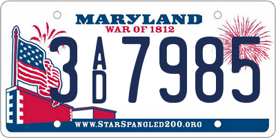 MD license plate 3AD7985