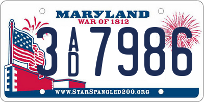 MD license plate 3AD7986