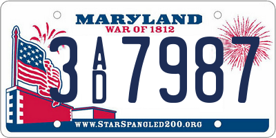 MD license plate 3AD7987