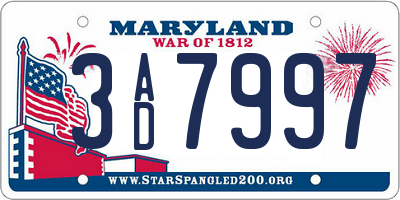 MD license plate 3AD7997
