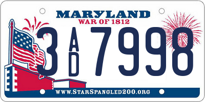 MD license plate 3AD7998