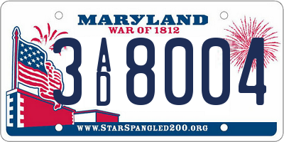 MD license plate 3AD8004