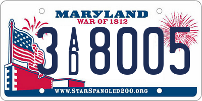MD license plate 3AD8005