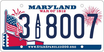 MD license plate 3AD8007