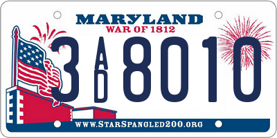 MD license plate 3AD8010