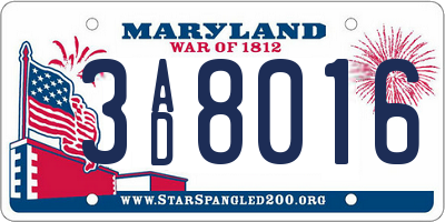 MD license plate 3AD8016