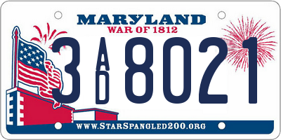 MD license plate 3AD8021