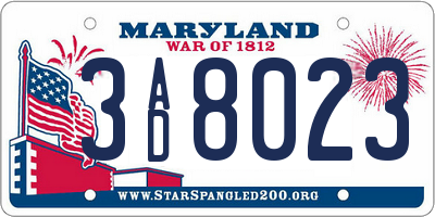 MD license plate 3AD8023