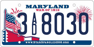 MD license plate 3AD8030