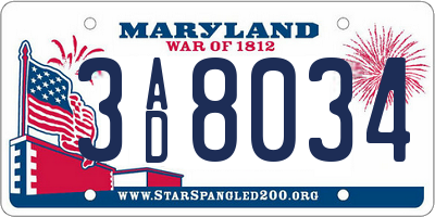 MD license plate 3AD8034