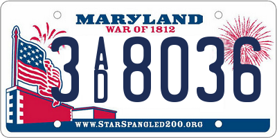 MD license plate 3AD8036