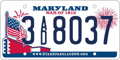 MD license plate 3AD8037