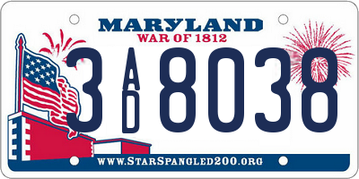 MD license plate 3AD8038