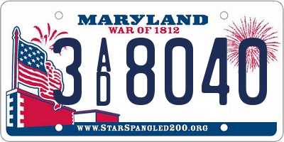 MD license plate 3AD8040