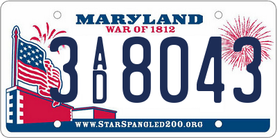 MD license plate 3AD8043