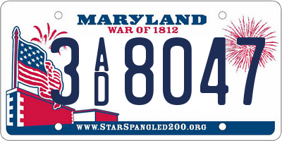 MD license plate 3AD8047