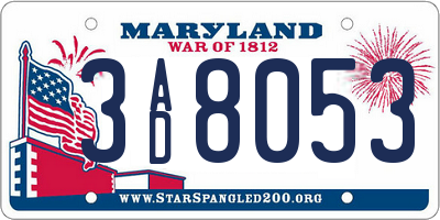 MD license plate 3AD8053