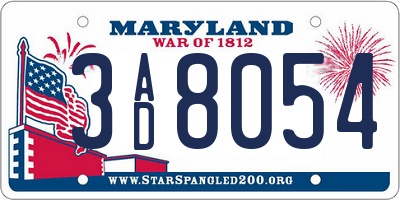 MD license plate 3AD8054