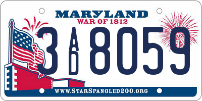 MD license plate 3AD8059