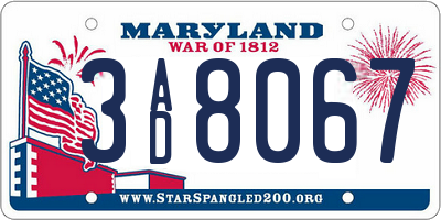 MD license plate 3AD8067