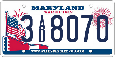 MD license plate 3AD8070