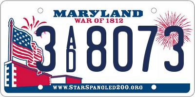 MD license plate 3AD8073