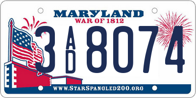 MD license plate 3AD8074