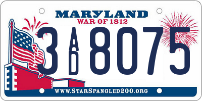 MD license plate 3AD8075