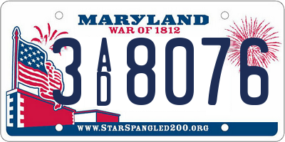 MD license plate 3AD8076