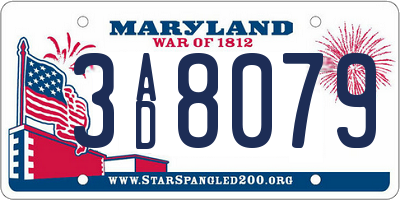 MD license plate 3AD8079