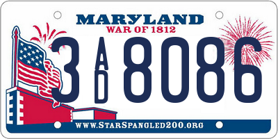 MD license plate 3AD8086