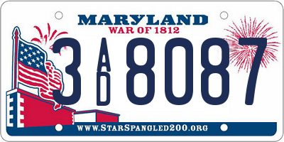 MD license plate 3AD8087