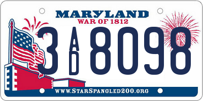 MD license plate 3AD8098