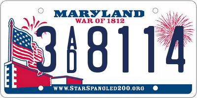 MD license plate 3AD8114