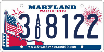 MD license plate 3AD8122