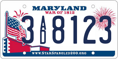 MD license plate 3AD8123