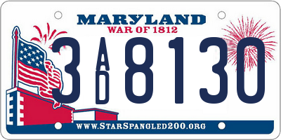 MD license plate 3AD8130