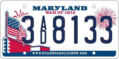 MD license plate 3AD8133