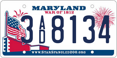 MD license plate 3AD8134