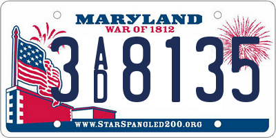 MD license plate 3AD8135