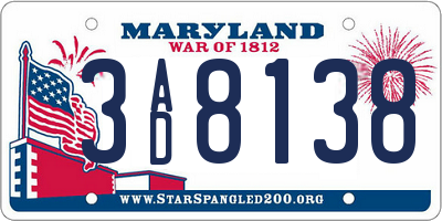 MD license plate 3AD8138