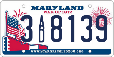 MD license plate 3AD8139