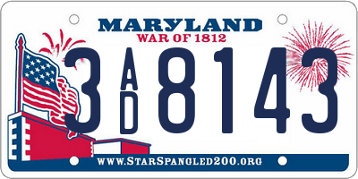 MD license plate 3AD8143