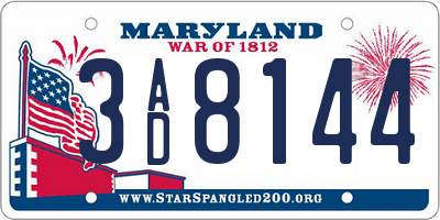 MD license plate 3AD8144