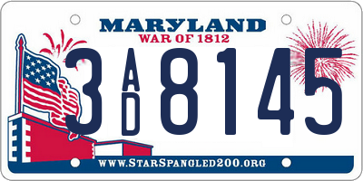 MD license plate 3AD8145