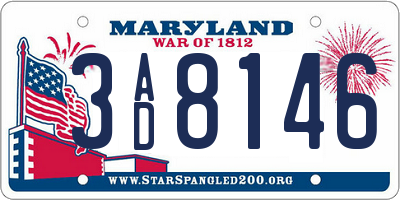 MD license plate 3AD8146