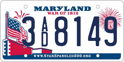 MD license plate 3AD8149